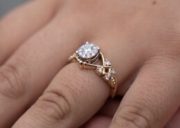 Our commitment ring crafted from her grandmother’s cluster pendant