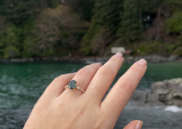 She desired a sapphire reminiscent of the ocean… and I believe it turned out beautifully!